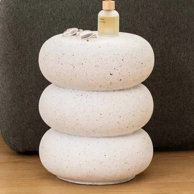 Produktbild von Eazy Living Totem Beistelltisch Ø 35 cm Maël Weiß Terrazzo