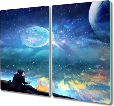Produktbild von Coloray Herdabdeckplatte 2x30x52 cm Schneidebrett Kochplattenabdeckung Küchenbrett Hackbrett - Der Nachthimmel Sterne Mond