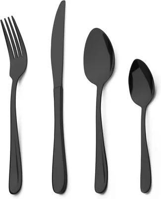 Productafbeelding van Bestekset, 24-delig voor 6 personen, roestvrij staal, zwart, vaatwasmachinebestendig, voor keuken
