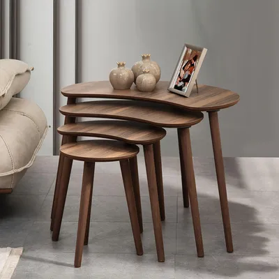 Produktbild von Skye Decor, Hochwertiger Nesting Tisch (4 Teile), Walnuss, 40x55x75 cm | 100% MDF, 18 mm dick, mit Holzbeinen | Perfekt für modernes Wohnen, elegant und funktional.