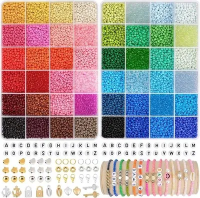 Produktbild von Famanu Perlen-Set 11520+ Teile – 3 mm Mini-Perlen in 48 Farben – Für Schmuckherstellung