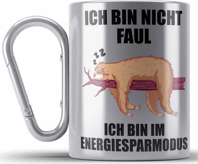 Produktbild von Trendation - Lustige Faultier Sprüche Edelstahl Tasse Karabiner Mitarbeiter Geschenk Arbeitskollege Kollege Kollegin Abschiedsgeschenk (Silber)
