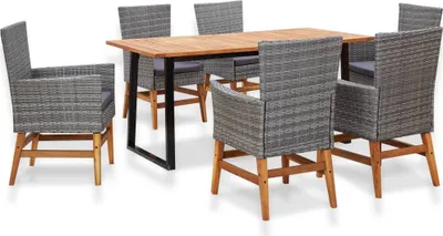 Produktbild von 7-tlg. Garten-Essgruppe Poly Rattan und Akazienholz Grau