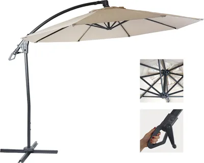 Immagine prodotto di Ombrellone Deluxe a sbalzo HWC-D14, ombrellone rotondo Ø 3m poliestere alluminio/acciaio 14kg ~ bianco panna senza supporto