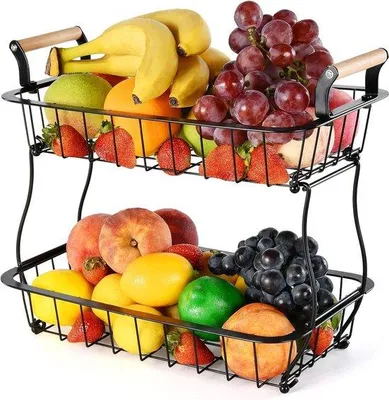 Immagine prodotto di Portafrutta a 2 ripiani, in metallo, nero, per la cucina e la dispensa