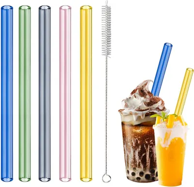 Immagine prodotto di Cannucce colorate per Bubble Tea - 5 pezzi - Cannucce di vetro extra spesse (12 mm) - Riutilizzabili
