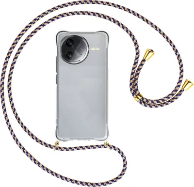 Produktbild von Handykette Backcover-Schutzhülle mit Band (Metall goldfarben) für Xiaomi Redmi K80 Pro 5G - blau+beige