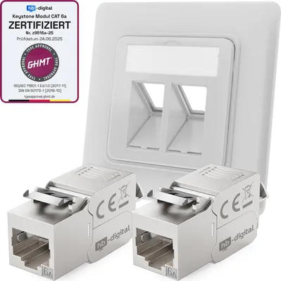 Produktbild von hb-digital Netzwerk Dose mit 2 x Keystone Modul CAT6a Patch Dose RJ45 Unterputz RAL9003