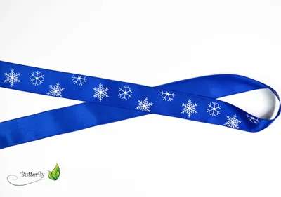 Produktbild von Satinband 25mm, weiße Schneeflocken, 20 Meter, Farbauswahl:blau 352 / königsblau / royalblau