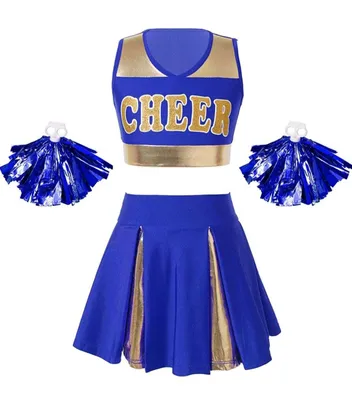 Immagine prodotto di Ragazze Cheerleader Taglia 134-140 Cm Costume Set completo Vestito con pompon Sopra il ginocchio Carnevale Halloween Party Costume