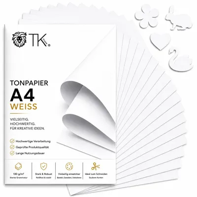 Produktbild von 100x Blatt A4 Tonpapier - 220 g/m² Papier - Tonkarton Bastelpapier & Bastelkarton zum Basteln & Gestalten - Weißes Papier (100x Tonpapier weiss)