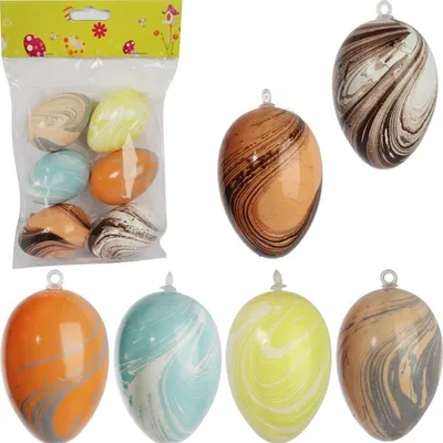Produktbild von Set mit 6 bunten Plastikeiern zum Aufhängen - Osterdekoration, 6 cm