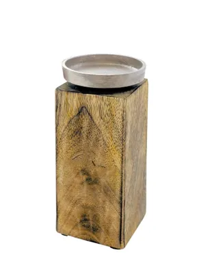 Image de 3.03 Bougeoir en bois de manguier avec assiette à bougies en aluminium - Taille : 20 cm (petit)