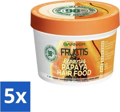 Produktbild von Garnier - Fructis Hair Food Papaya - 3-in-1 Haarmaske - Strapaziertes Haar - 400 ml - Vorteilspack - 5 Stücke