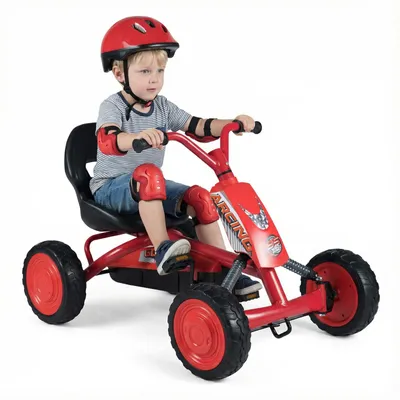 Immagine prodotto di Go-kart per bambini COSTWAY, auto a pedali con sedile regolabile, schienale, pedali, marcia avanti e indietro e pneumatici, go-kart, veicolo a pedali per bambini dai 3 agli 8 anni