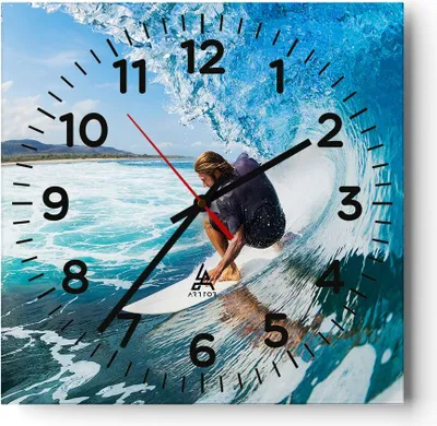 Produktbild von Wanduhr - Quadrat - Glasuhr - Surfen Surfer Ozean Welle - 40x40cm - Schleichendes Uhrwerk - Lautlos - zum Aufhängen bereit - Dekoration Modern - Wanddekoration aus Glas - C4AC40x40-2785
