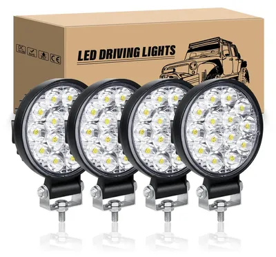 Imagen del producto de 4 focos LED redondos de trabajo, de 3.2 pulgadas y 42W, mini faros para vehículos todoterreno, camiones, tractores, SUVs y barcos