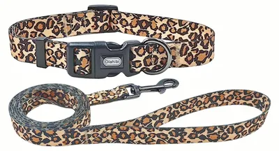 Obrázok produktu pre Sada obojky a vodítka Olahibi, leopardí vzor, materiál: polyester, nastaviteľné