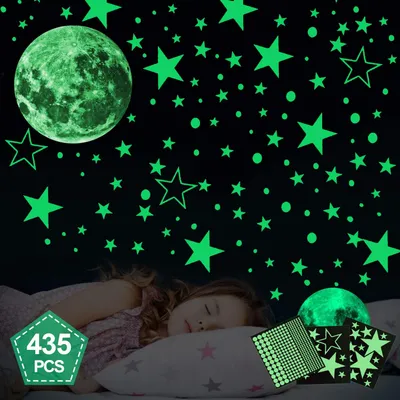 Produktbild von Leuchtsticker Wandtattoo 435 Stück Sternenhimmel Leuchtsterne selbstklebend,Mond Wanddeko Aufkleber,fluoreszierende