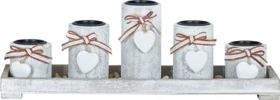 Produktbild von Teelichthalter-Set Tablett 39x15x12cm Holz Shabby Chic Vintage Windlicht Deko