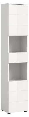 Produktbild von Badezimmer Hochschrank mit 38 cm Breite in weiß mit weiß Hochglanz, 2 Türen, 1 Schublade & 2 offene Fächer - VELLORE-158