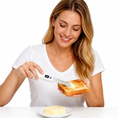 Produktbild von Beheiztes Buttermesser elektrisch, kabelloser Butterstreicher mit 2 Heizstufen, Type-C, wasserdicht, weiß