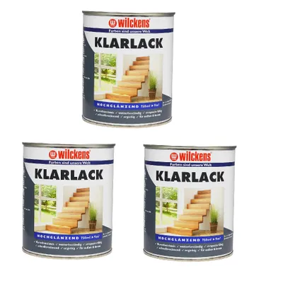 Produktbild von 3x 750ml Wilckens Klarlack hochglänzend für Innen und Außen Lack auf Kunstharzbasis