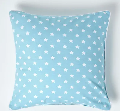 Image de HOMESCAPES Taie d'oreiller en coton avec étoiles, bleu, 60 x 60 cm