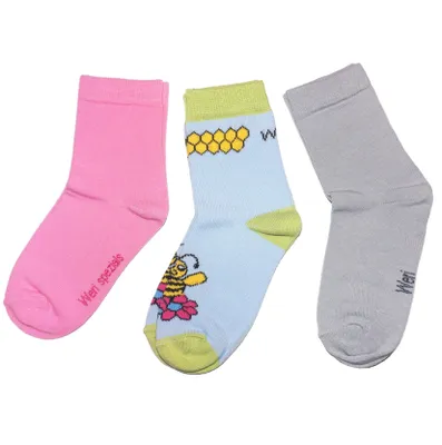 Produktbild von Kinder Socken 3-er Pack aus Baumwolle Biene Hellblau Größe 18-19