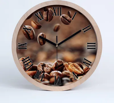 Produktbild von Holzuhr 25fi cm wanduhr - schwarze Spitzen - Kaffeebohnen