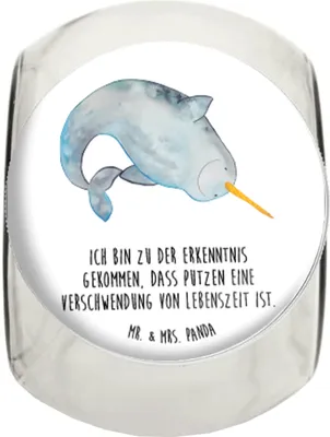 Produktbild von Mr. & Mrs. Panda Teedose Narwal L 870ml - Weiß - Geschenk, Hausfrau, Kinderzimmer, Putzen, Bonboniere, Meer, Aufräumen, Kaffeedose, Vorratsbehälter, Frischhaltedose, Wal