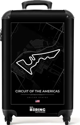Produktbild von NoBoringSuitcases.com® Koffer Handgepäck Trolley Rollkoffer Kleine Reisekoffer mit 4 Rollen - Rennstrecke - F1 - Circuit of the Americas - Sport - Schwarz und weiß - Cabin Size < 55x40x23 cm & 55x40x20 cm - Fotokoffer - Kabinenkoffer - BoardgepäckHandgepäck Koffer 55x35x20 cm, 36L,