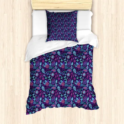 Produktbild von ABAKUHAUS Blatt drucken Bettbezug Set, Zusammensetzung von Paisley und Blumen Oriental Arrangement persischer Teardrop Motive, 135 x 200 cm + 80 x 80 cm, Mehrfarbig