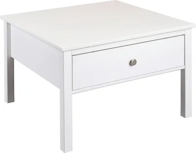 Produktbild von Couchtisch - 70 x 70 cm - 1 Schublade - Weiß - Kiefernholz massiv