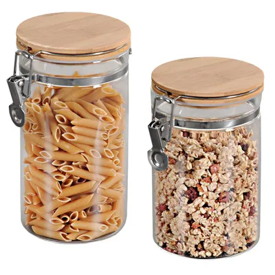 Produktbild von KESPER Aufbewahrungsgläser 2er Set – mit  Bambusdeckel & Metallverschluss – Ø10 cm, H: 16,5 + 19 cm – Vorratsdosen aus Glas – 9236913