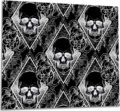 Produktbild von Wallario Herdabdeckplatte aus Glas, Größe 60 x 52 cm 1-teilig, Motiv Totenkopf-Muster