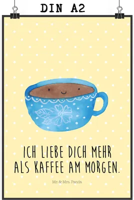 Produktbild von Mr. & Mrs. Panda Bild Kaffee Tasse DIN A2 - Gelb Pastell - Geschenk, Genuss, Lustige Sprüche, Geschmack, Wanddeko, Plakat, drucke, Kunstdruck, Liebe, Glücklich
