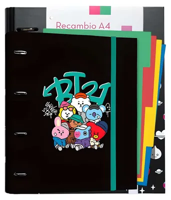 Produktbild von Line Friends BT21, A4 4-Ring Ordner Street Mood mit Blättern und Registern, Schwarz