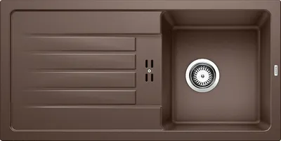 A top-down view of a brown kitchen sink with a drainer.