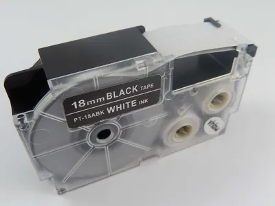 Produktbild von vhbw Schriftband-Kassette Ersatz für Casio XR-18ABK1, XR-18ABK für Etiketten-Drucker 8m x 18mm Weiß auf Schwarz, pet+ RESIN