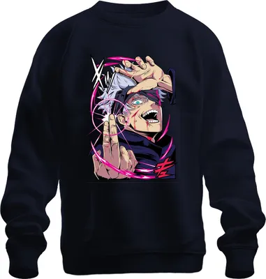 Produktbild von Jujutsu Kaisen Gojo weißes Haar Augenbinde Energiekreis Anime Uni Sweatshirt Pullover, Navy, L