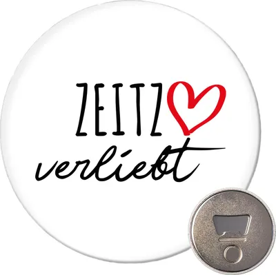 Produktbild von Huuraa Magnet Zeitz verliebt 59mm Kühlschrankmagnet rund Flaschenöffner Geschenkidee
