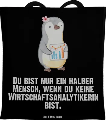 Produktbild von Mr. & Mrs. Panda Tote Bag Wirtschaftsanalytikerin Herz - Schwarz - Geschenk, dokumententasche, Tasche, totebag, festival, Schultasche, Shopping