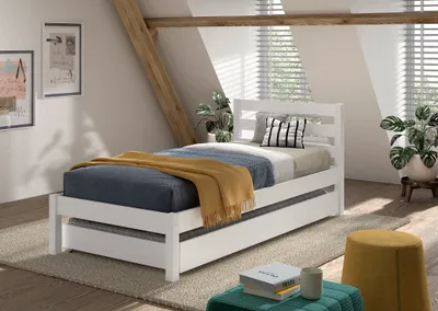 Produktbild von VIPACK - Einzelbett Pino 90x200 cm, mit Lattenrost, inkl. Bettschublade, weiß lackiert