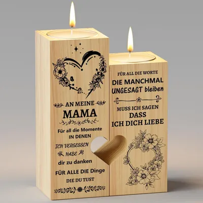 Immagine prodotto di Candele decorative a forma di cuore, set da 2, in legno, con candeline, perfette per la mamma