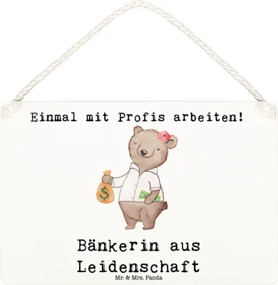 Produktbild von Mr. & Mrs. Panda Schild Bänkerin Leidenschaft DIN A6 - Weiß - Geschenk, Bankangestellte, holzbild, Spruch, Wandbild Holz, Lustig, Türschild, kleine aufmerksamkeit, Beruf
