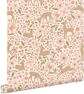 Productafbeelding van ESTAhome behang hertjes paars, roze en groen 50 x 900 cm