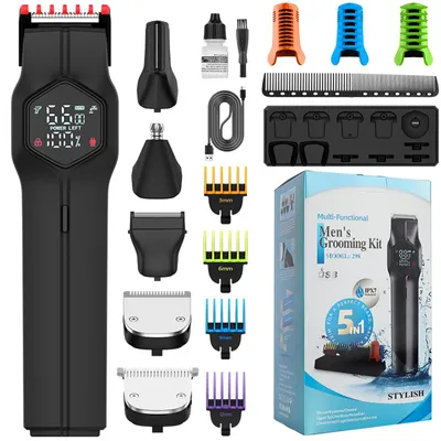 Produktbild von MODFU Haarschneider, 5-in-1 Herren Haarschneider Set, magnetische Aufsätze, multifunktional, Haarschneider für Zuhause, Barttrimmer, Nasentrimmer, wiederaufladbar, kabellos