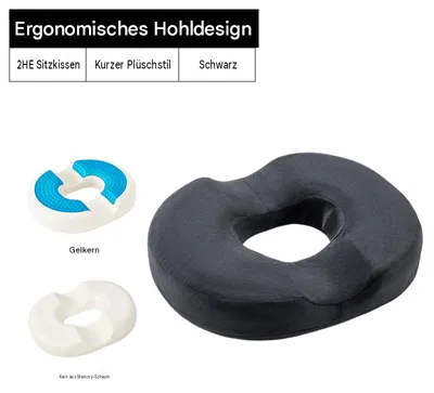 Produktbild von Hämorrhoiden Sitzkissen Ergonomischer Sitzring mit Kurzflor-Plüsch-Bezug, Memory-Schaum Donut Kissen, Sitzring Steißbein Entlastung, Größe L (Standard-Version), Schwarz