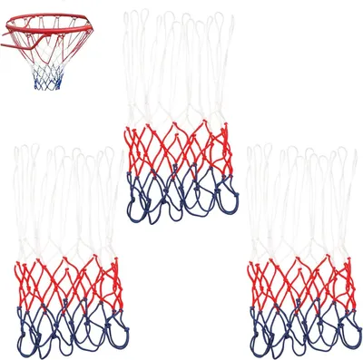 Produktbild von Basketballnetz 3er Set Ersatznetz Polyester Wetterfest Standardgröße Rot Weiß Blau